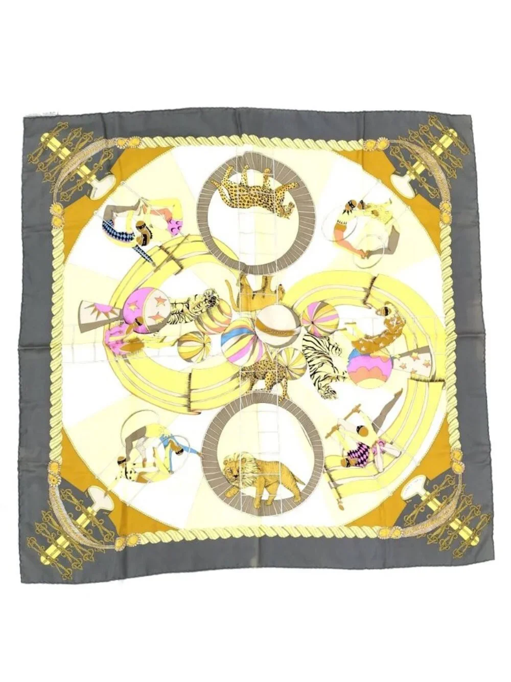 Hermes Carre 90 Scarf Circus Silk 100% Gray Xmulticolor